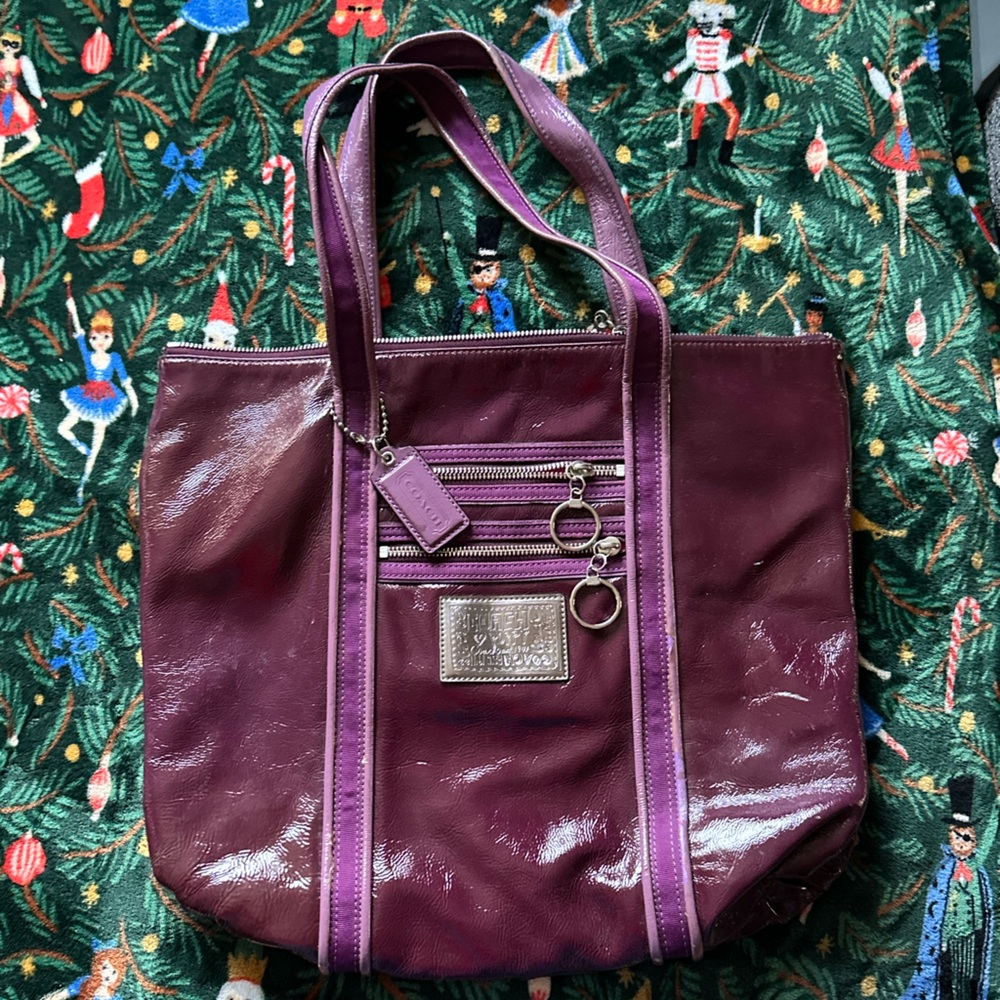 COACH Poppy Patent Leather Burgundy XL Tote